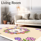 Sunny Face Floral Garland Round Rug