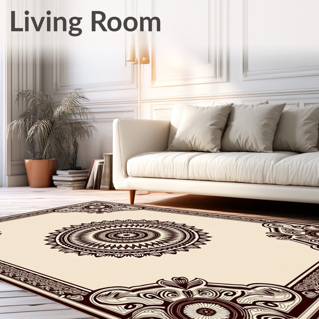 Ornate Crimson Medallion Border Rug