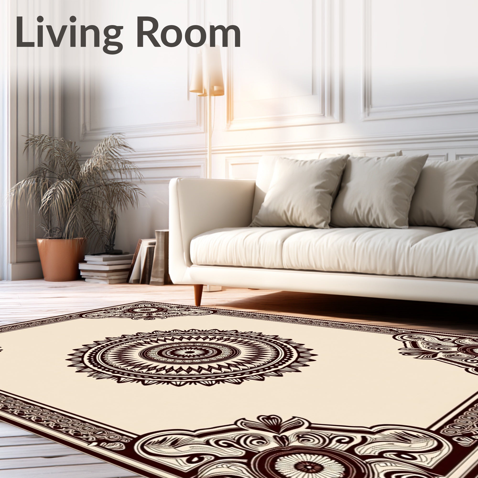 Ornate Crimson Medallion Border Rug