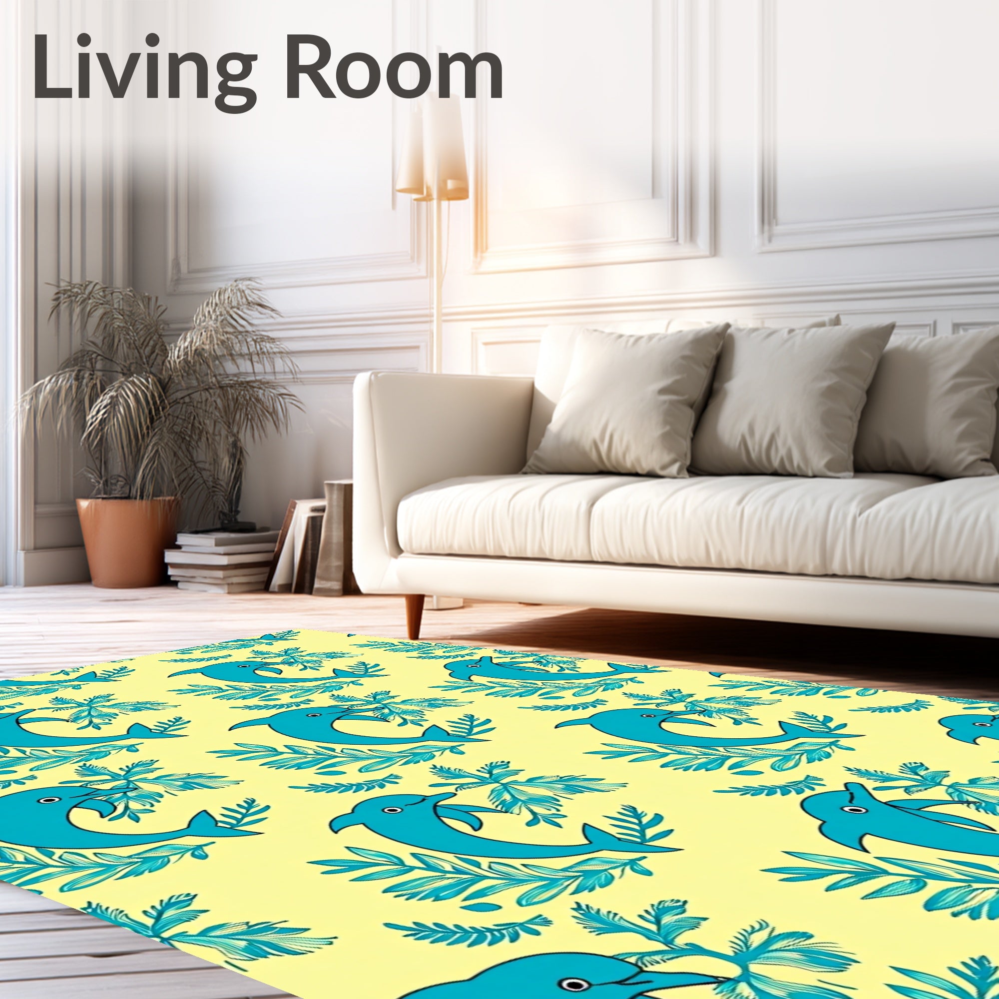 Aqua Dolphins With Blue Ferns Rug