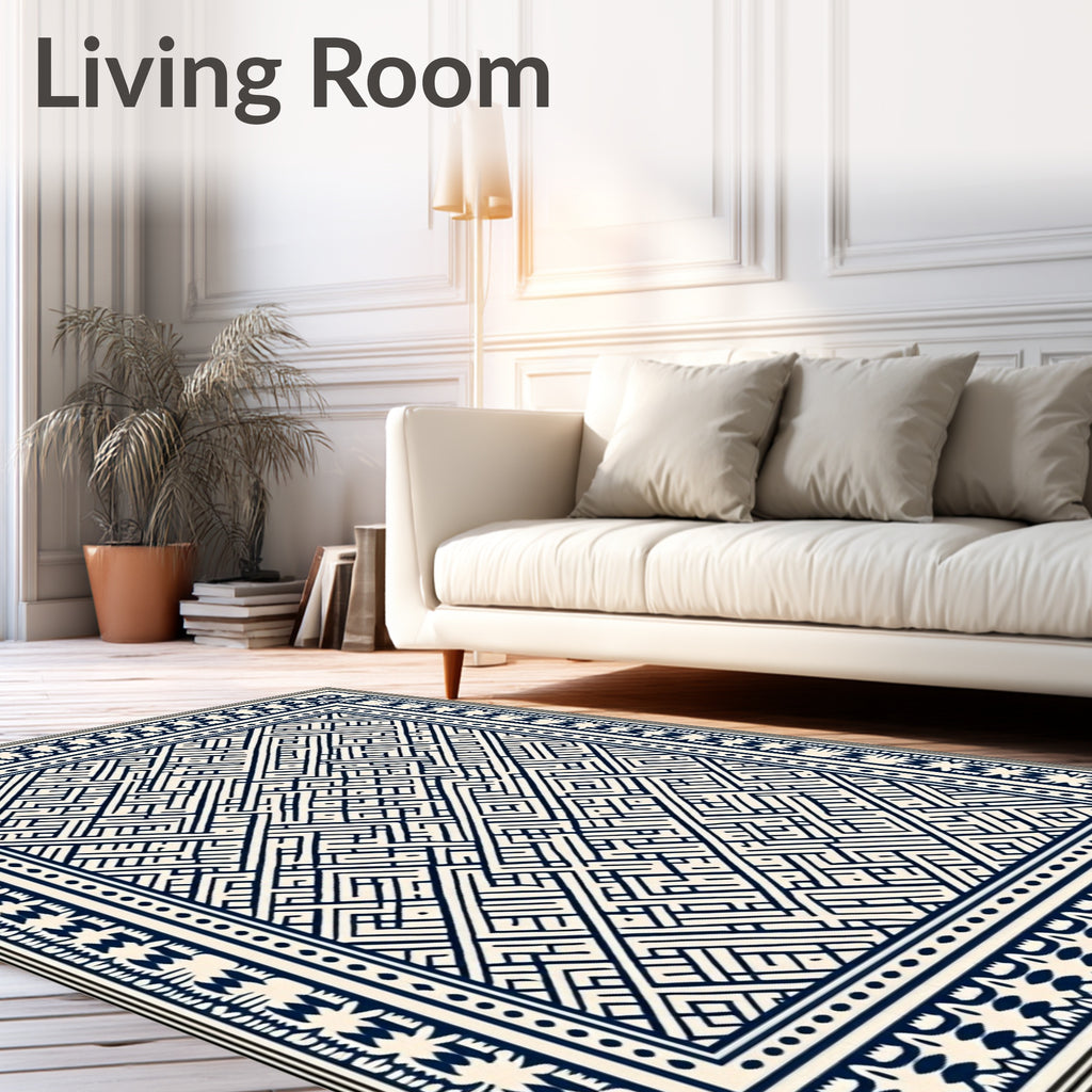 Navy Cream Geometric Interlocking Labyrinth Rug