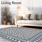 Navy Cream Geometric Interlocking Labyrinth Rug