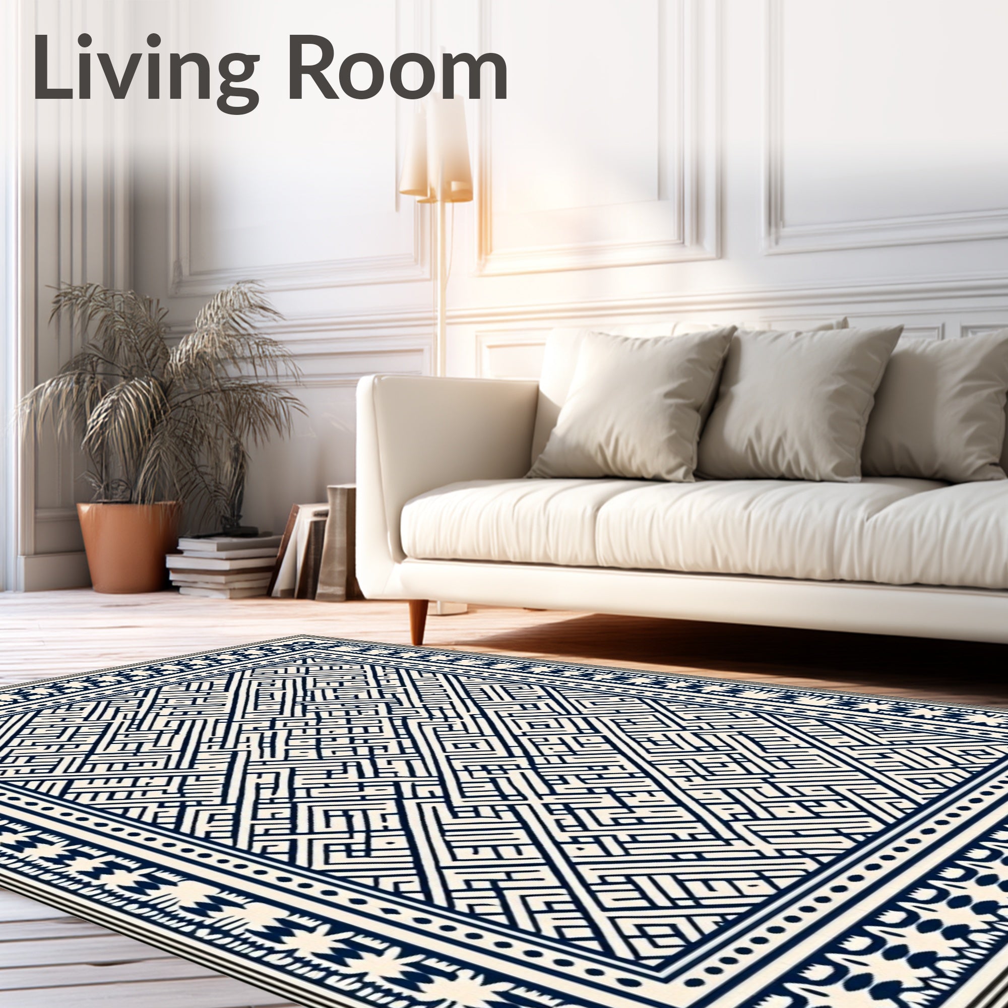 Navy Cream Geometric Interlocking Labyrinth Rug