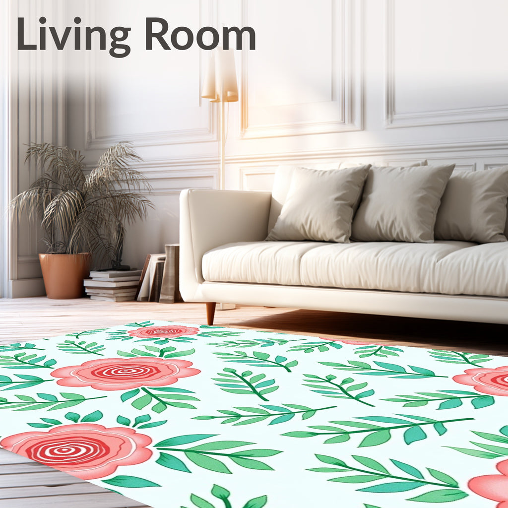 Coral Pink Rose Garden Branches Rug