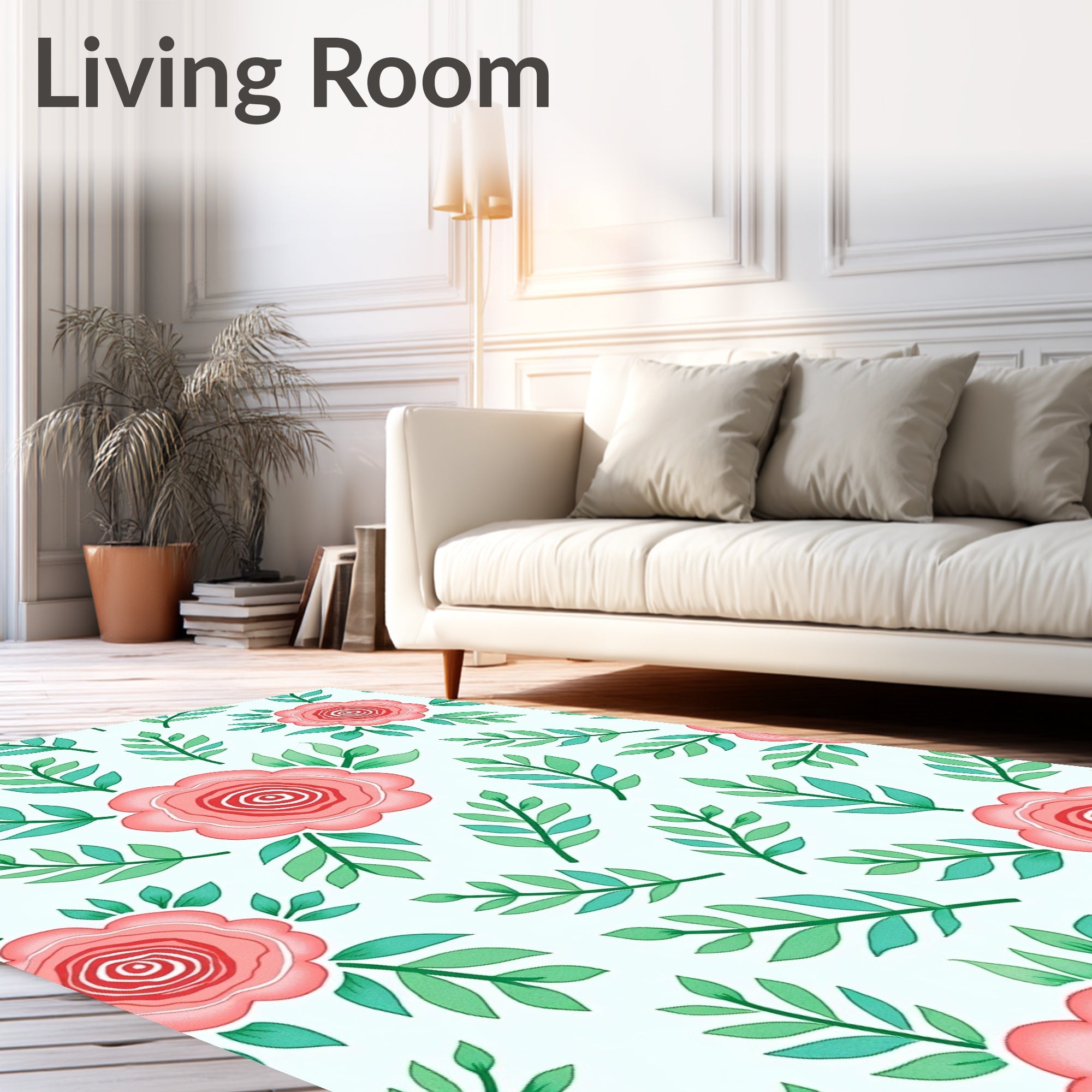 Coral Pink Rose Garden Branches Rug