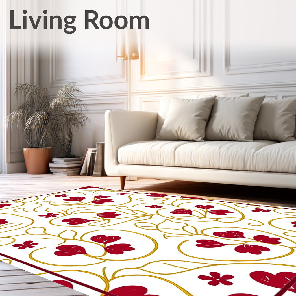 Crimson Heart Leaf Scroll Arrangement Rug