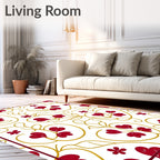 Crimson Heart Leaf Scroll Arrangement Rug