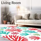 Coral Reef Red Green Teal Snowflake Rug