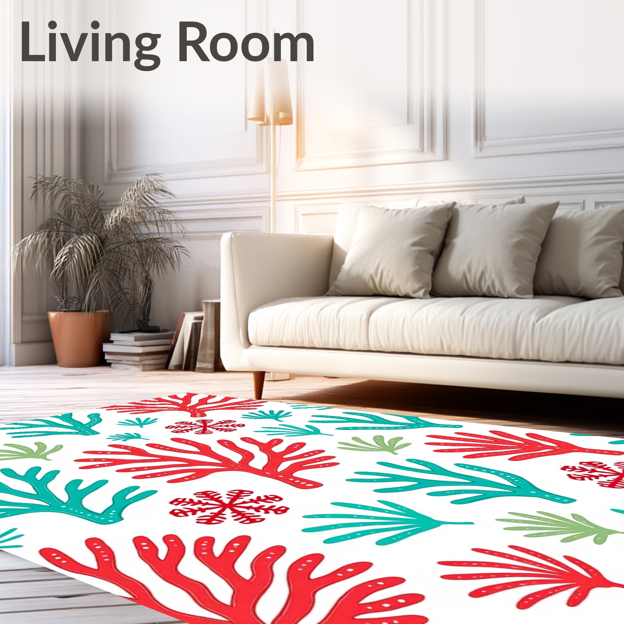 Coral Reef Red Green Teal Snowflake Rug