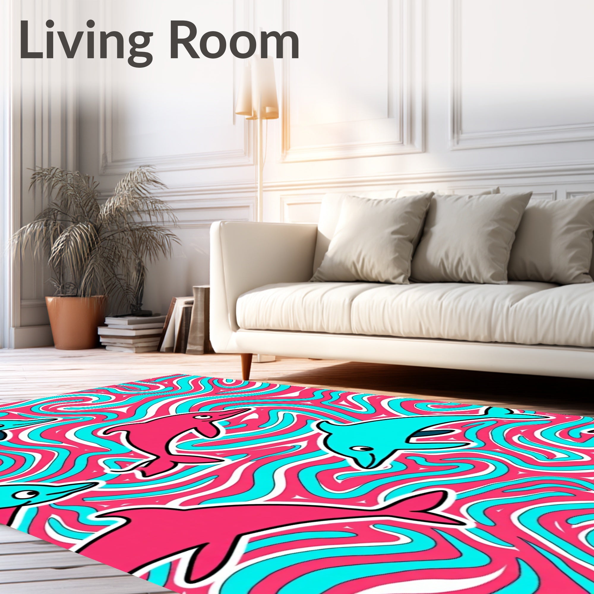 Vibrant Pink Teal Dolphin Swirl Rug