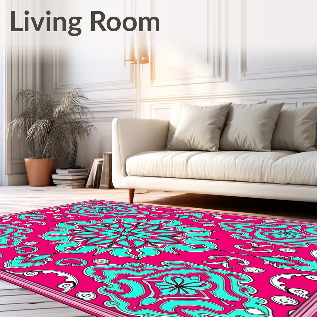 Vibrant Pink Turquoise Medallion Mandala Rug