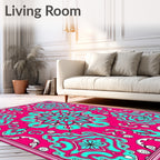 Vibrant Pink Turquoise Medallion Mandala Rug