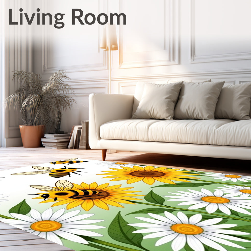 Yellow Daisy Bee Garden Rug
