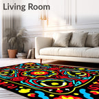 Vibrant Red Yellow Blue Smiling Sun Rug