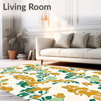 Whimsical Mustard Creatures Greenery Arrangement Rug