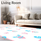 Pink Blue ABC Alphabet Whimsical Rug