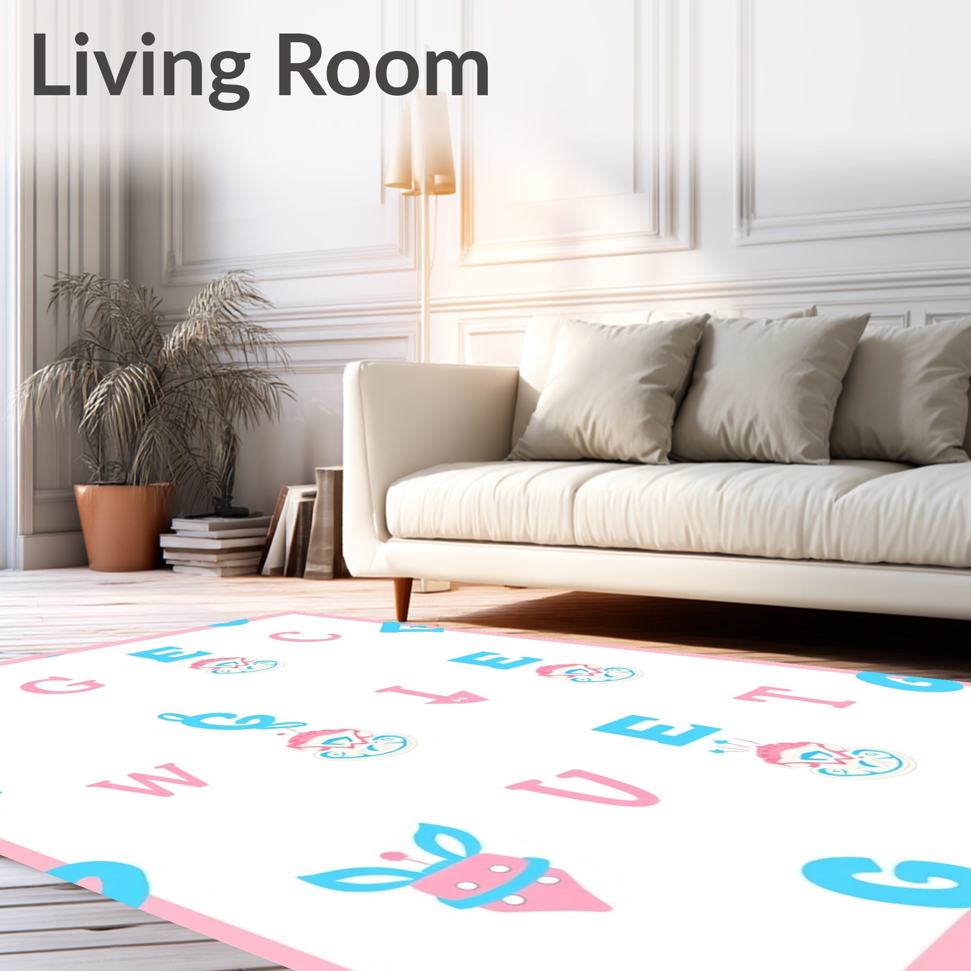 Pink Blue ABC Alphabet Whimsical Rug
