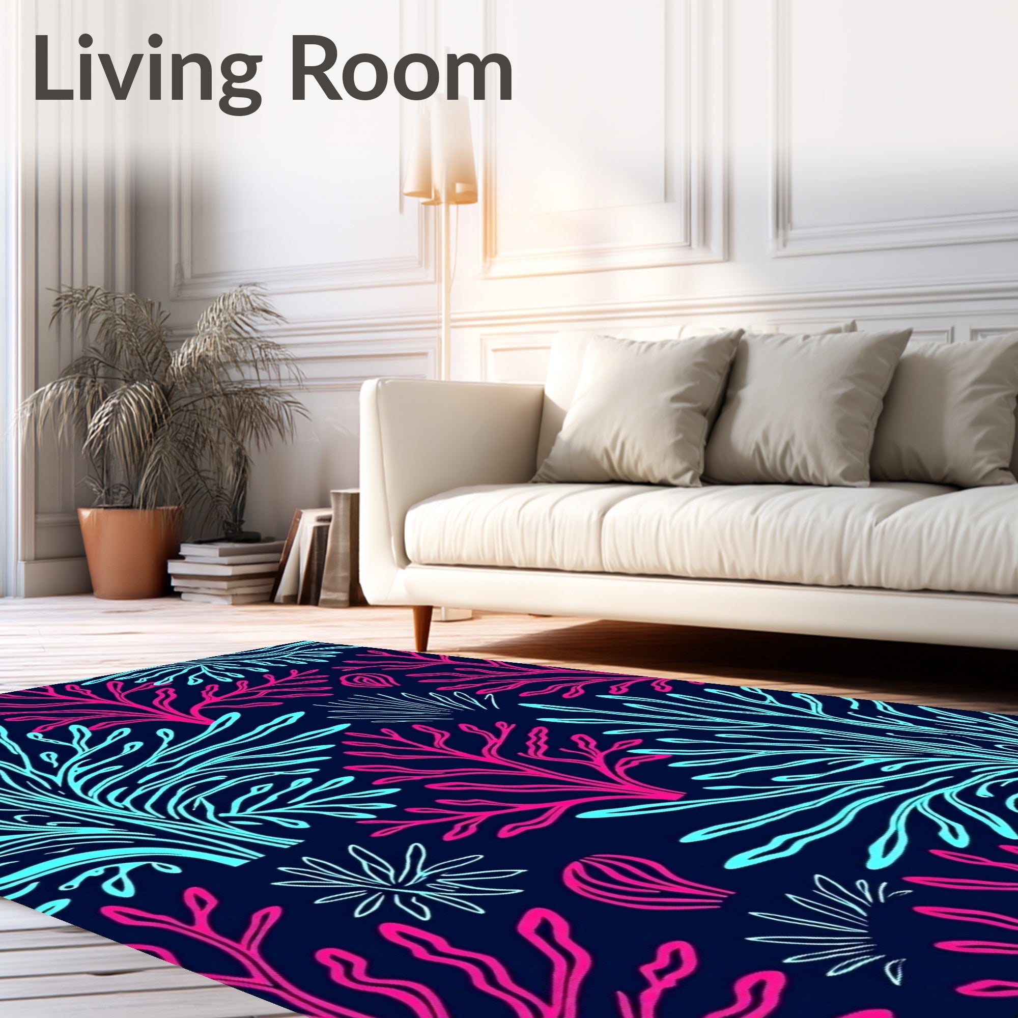 Deep Blue Coral Burst Illustration Rug