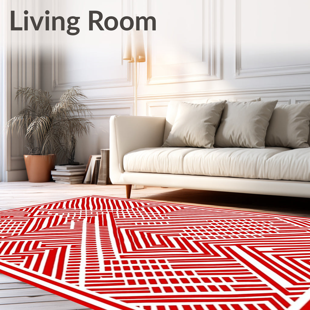 Red Geometric Maze Stripes Rug