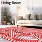 Red Geometric Maze Stripes Rug