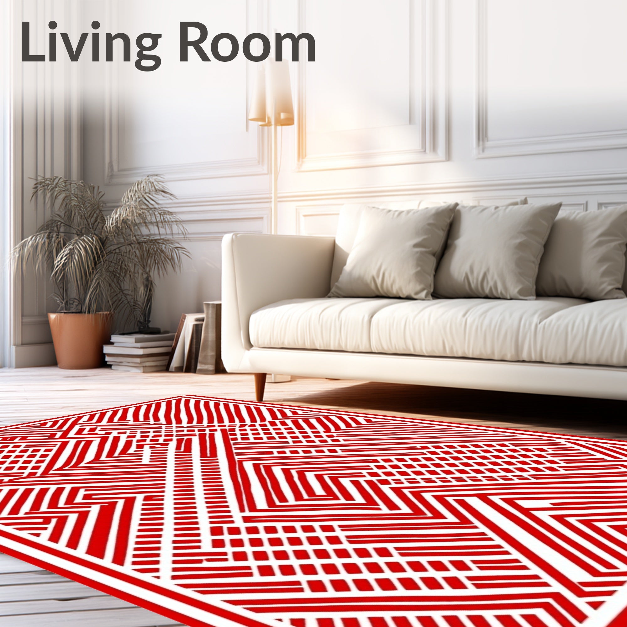 Red Geometric Maze Stripes Rug