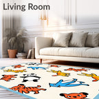 Playful Animals Panda Tiger Bunny Trio Rug