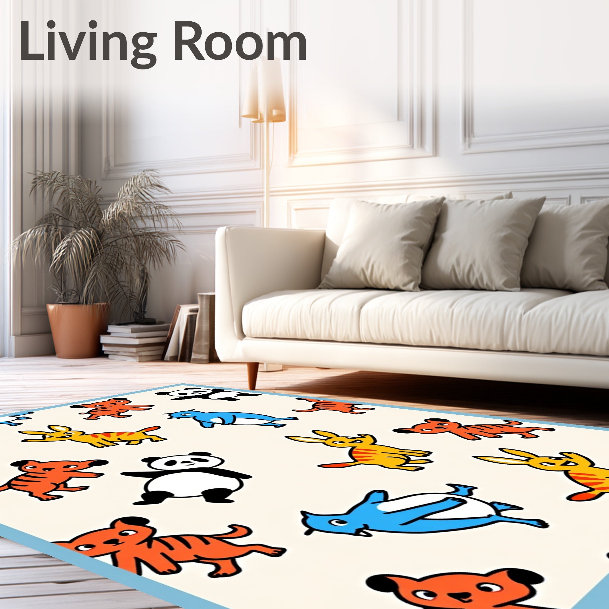 Playful Animals Panda Tiger Bunny Trio Rug