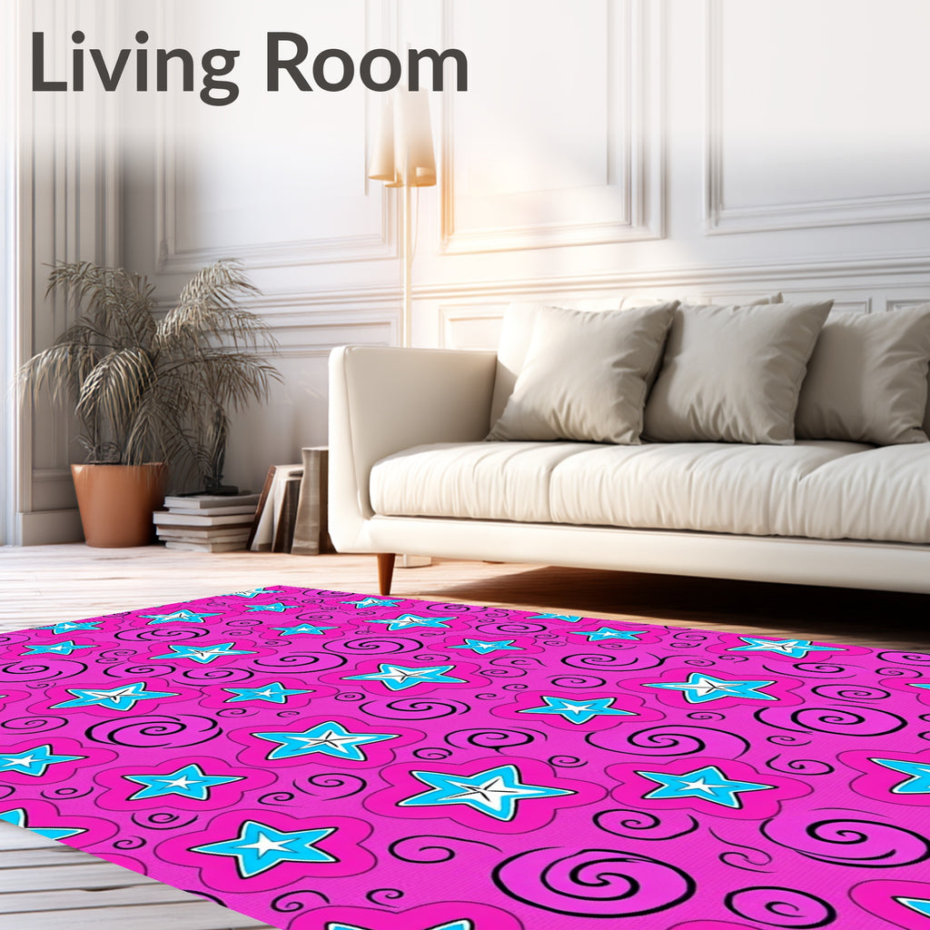 Bold Pink Star Swirls Rug