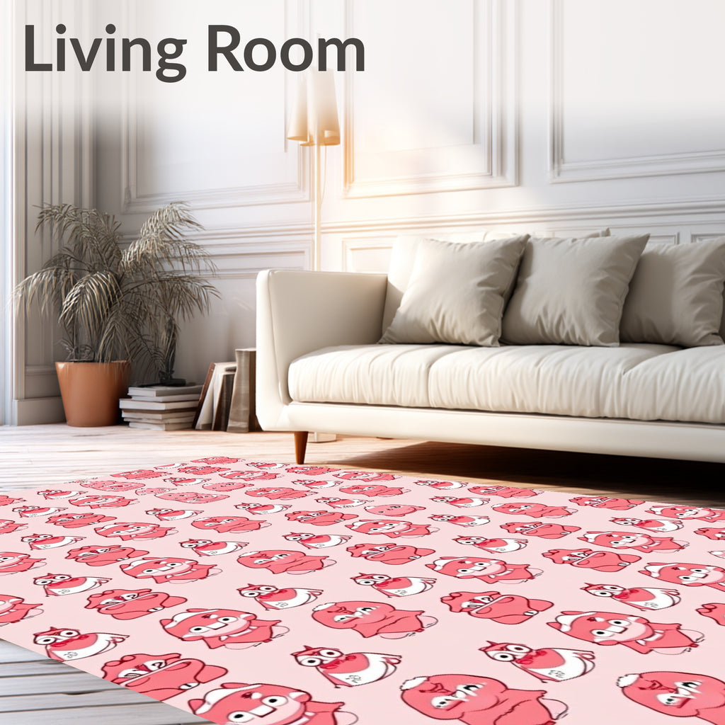 Coral Pink Cartoon Characters Repeat Rug