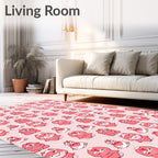 Coral Pink Cartoon Characters Repeat Rug