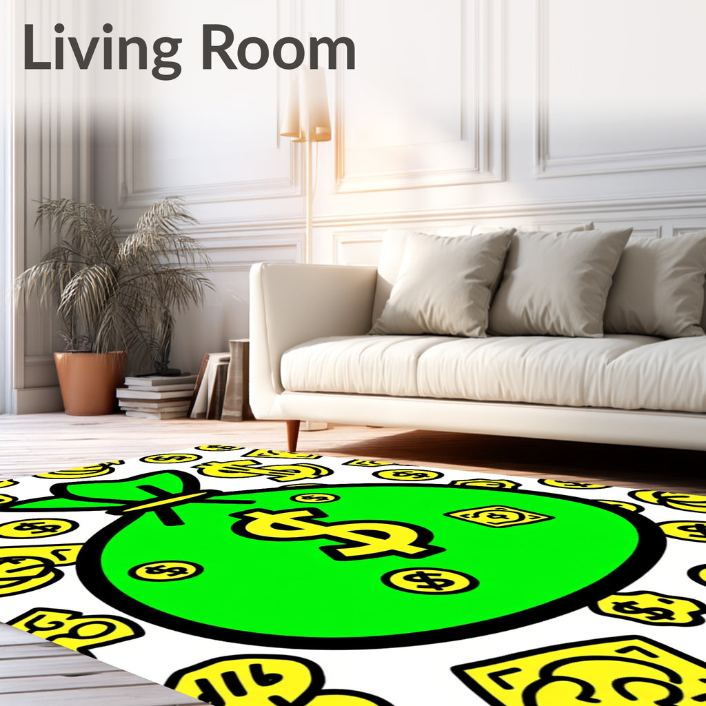 Bold Green Money Bag Dollar Symbols Rug