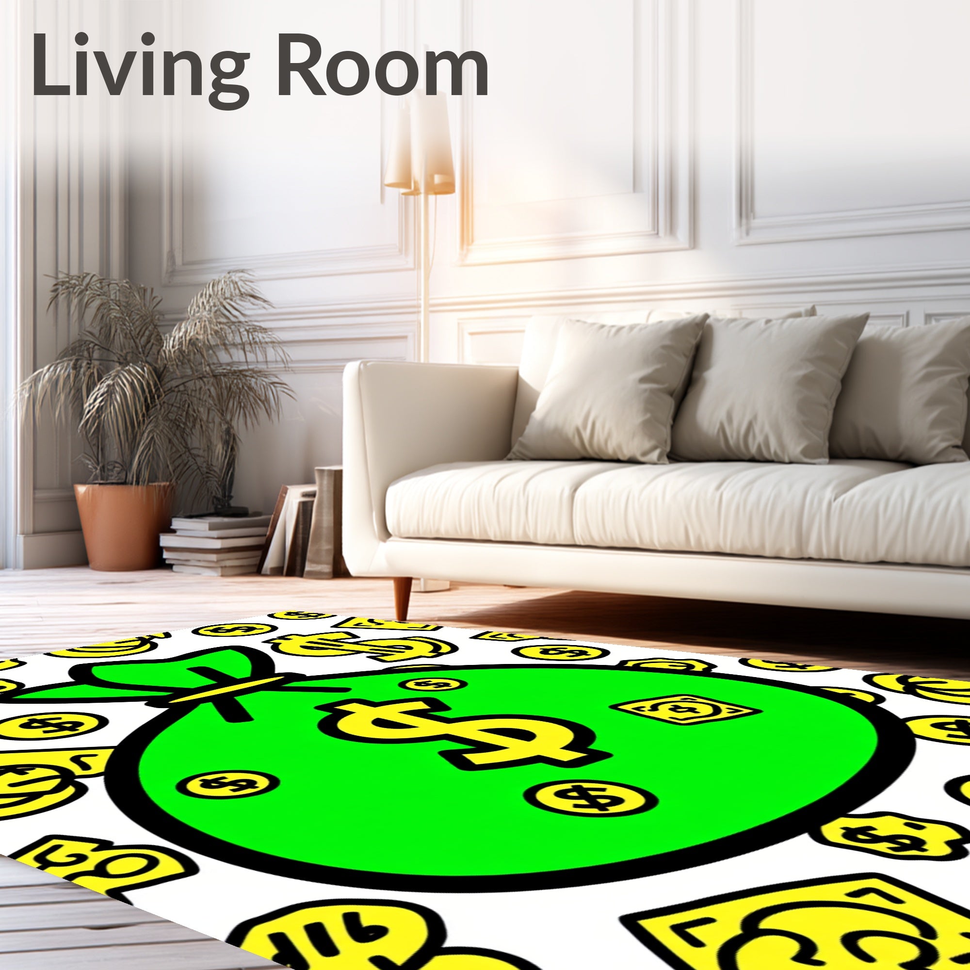 Bold Green Money Bag Dollar Symbols Rug
