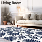 Navy Blue Tropical Palm Frond Collage Rug