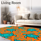 Oceanic Teal Turtle Swirls Orange Rug