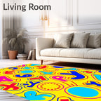 Playful Yellow Alphabet Circle Burst Rug