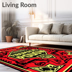 Bold Red Yellow Symmetrical Emblem Rug