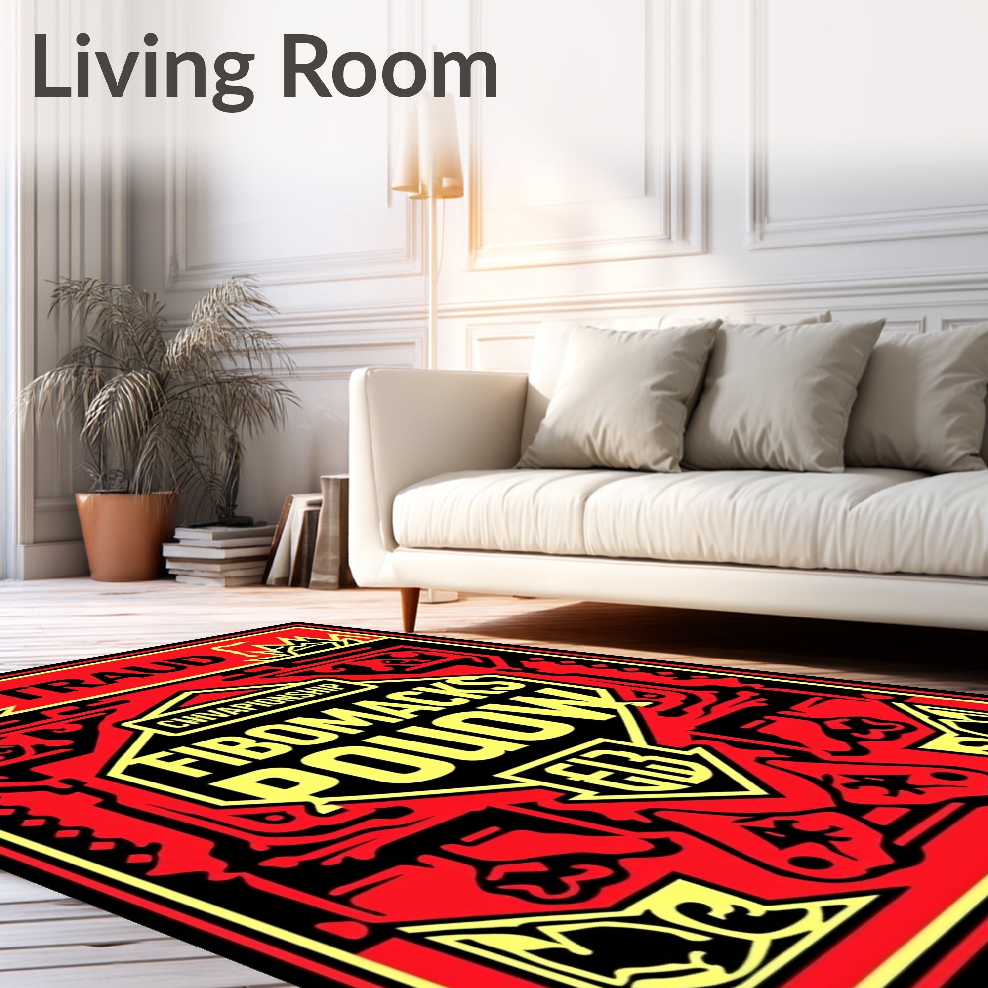 Bold Red Yellow Symmetrical Emblem Rug
