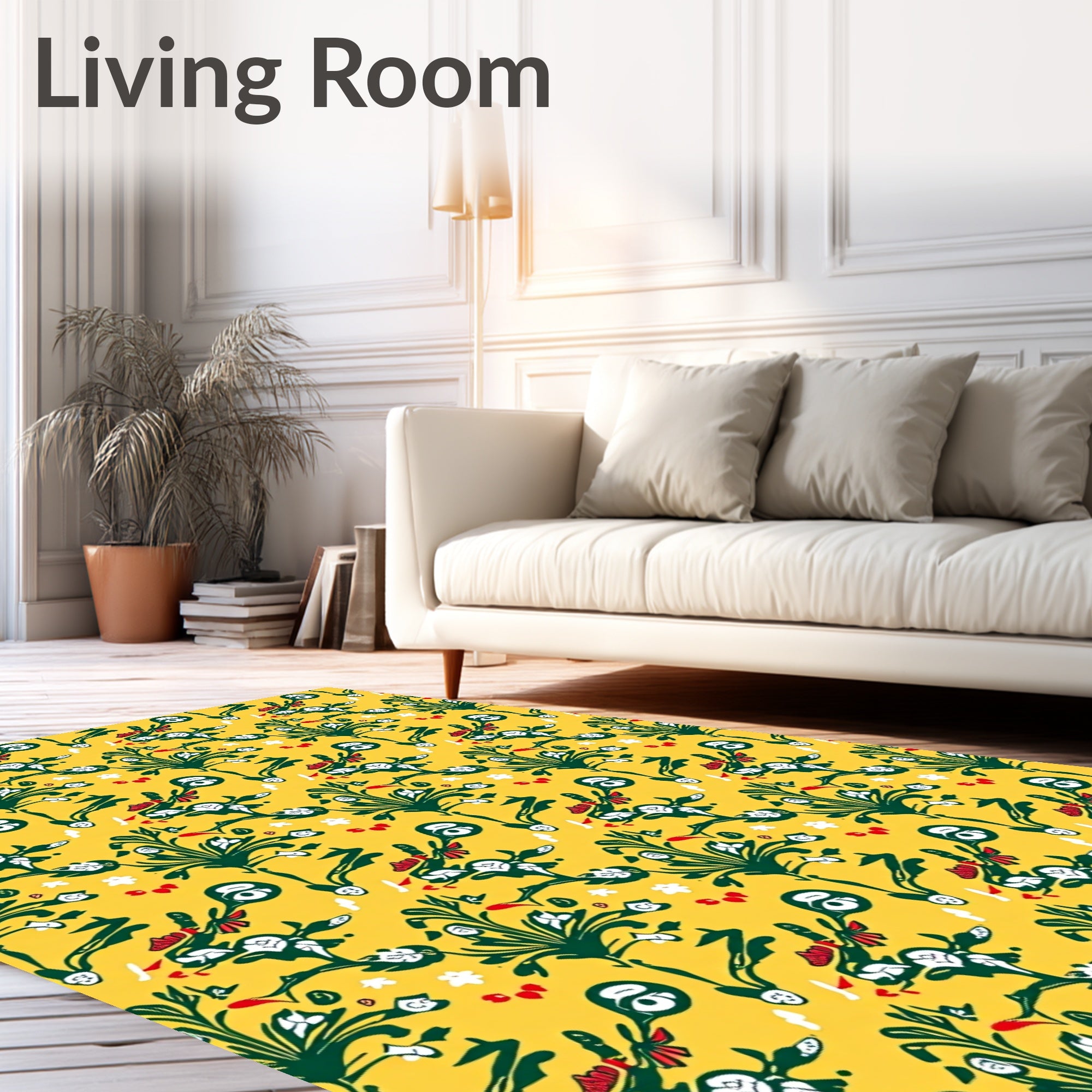 Yellow Green Red Floral Sketch Rug