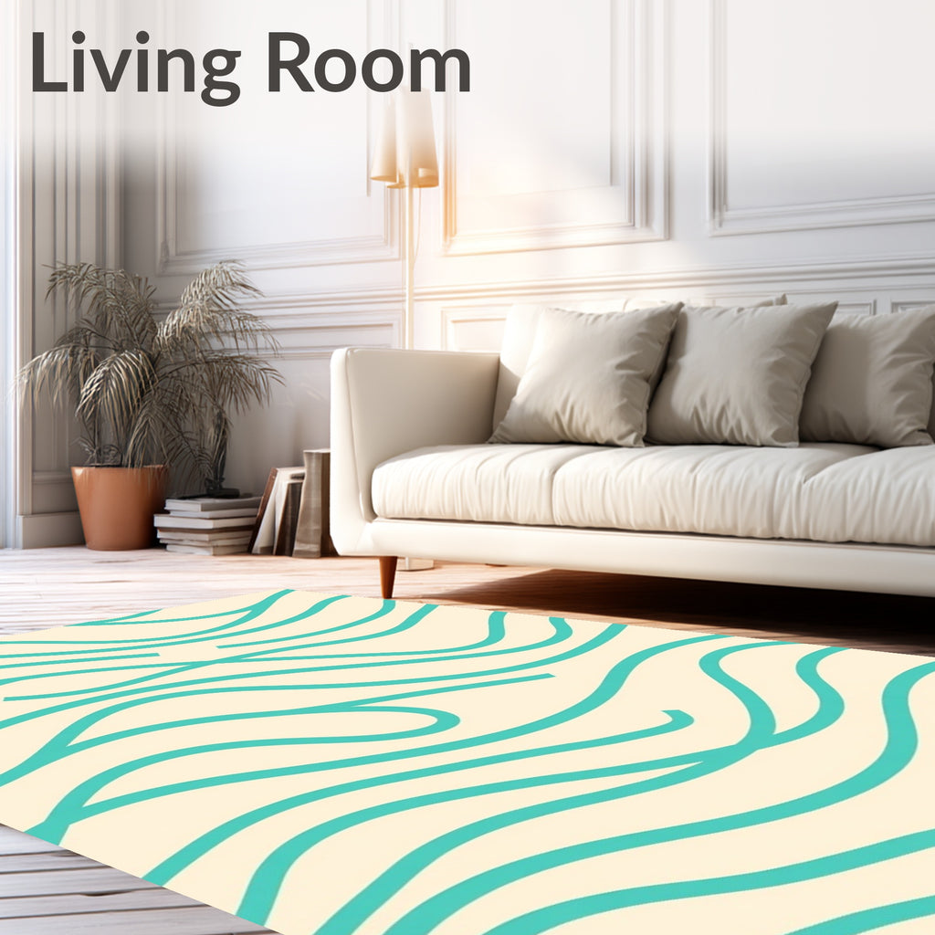 Cream Teal Abstract Wavy Lines Rug