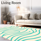 Cream Teal Abstract Wavy Lines Rug