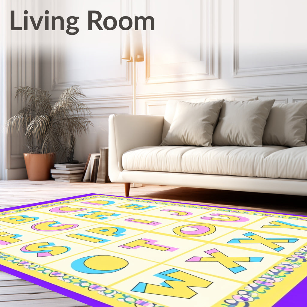 Alphabet Border Colorful Retro Art Rug
