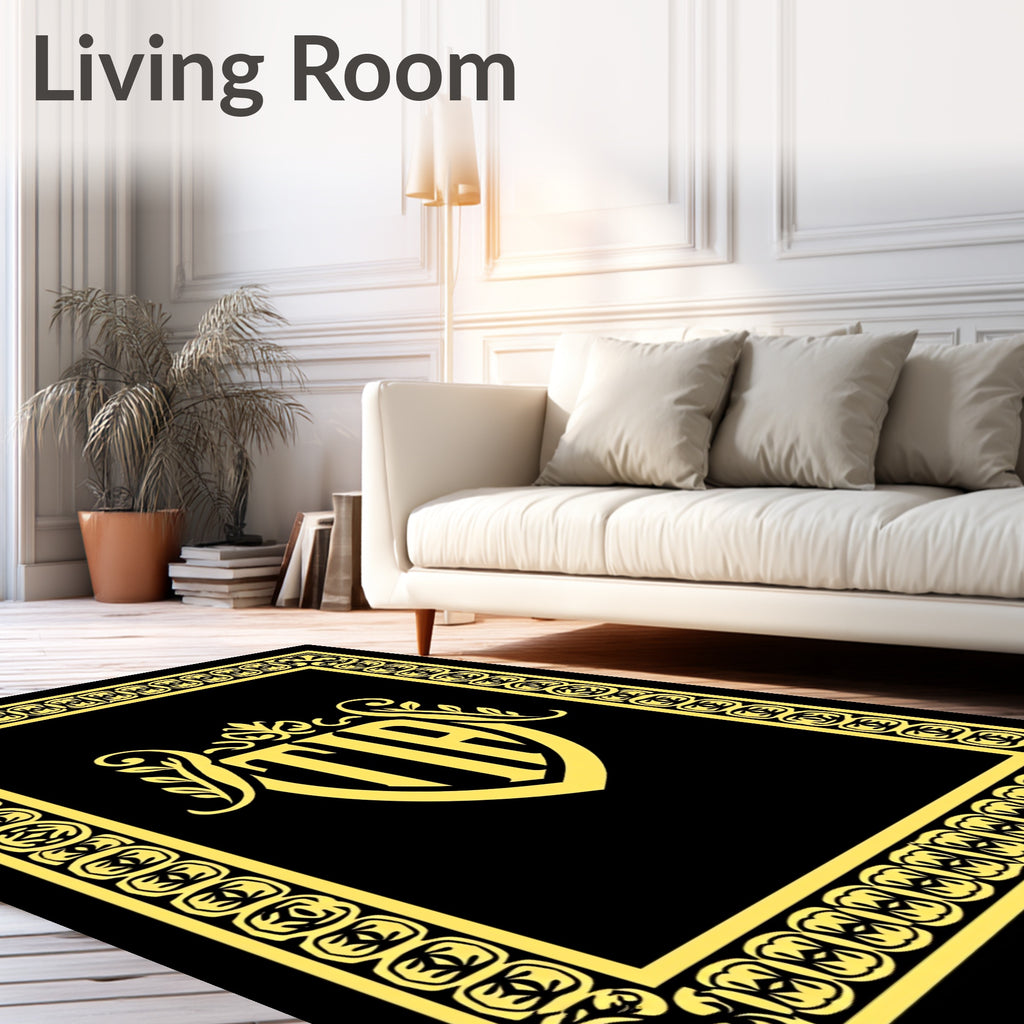 Black Gold Baroque Shield Crest Rug