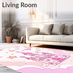 Pink Castle Stars Clouds Whimsical Fantasy Rug
