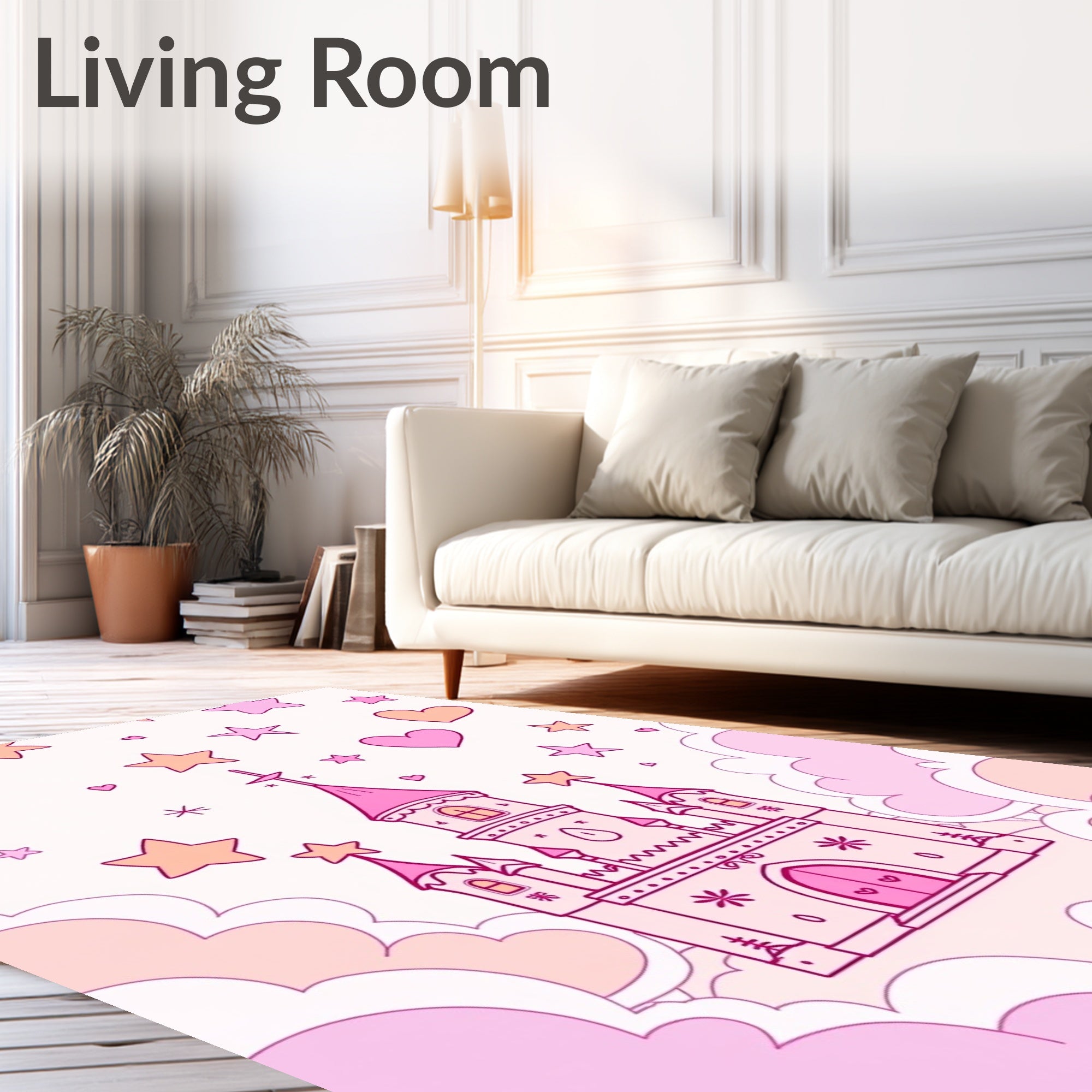 Pink Castle Stars Clouds Whimsical Fantasy Rug