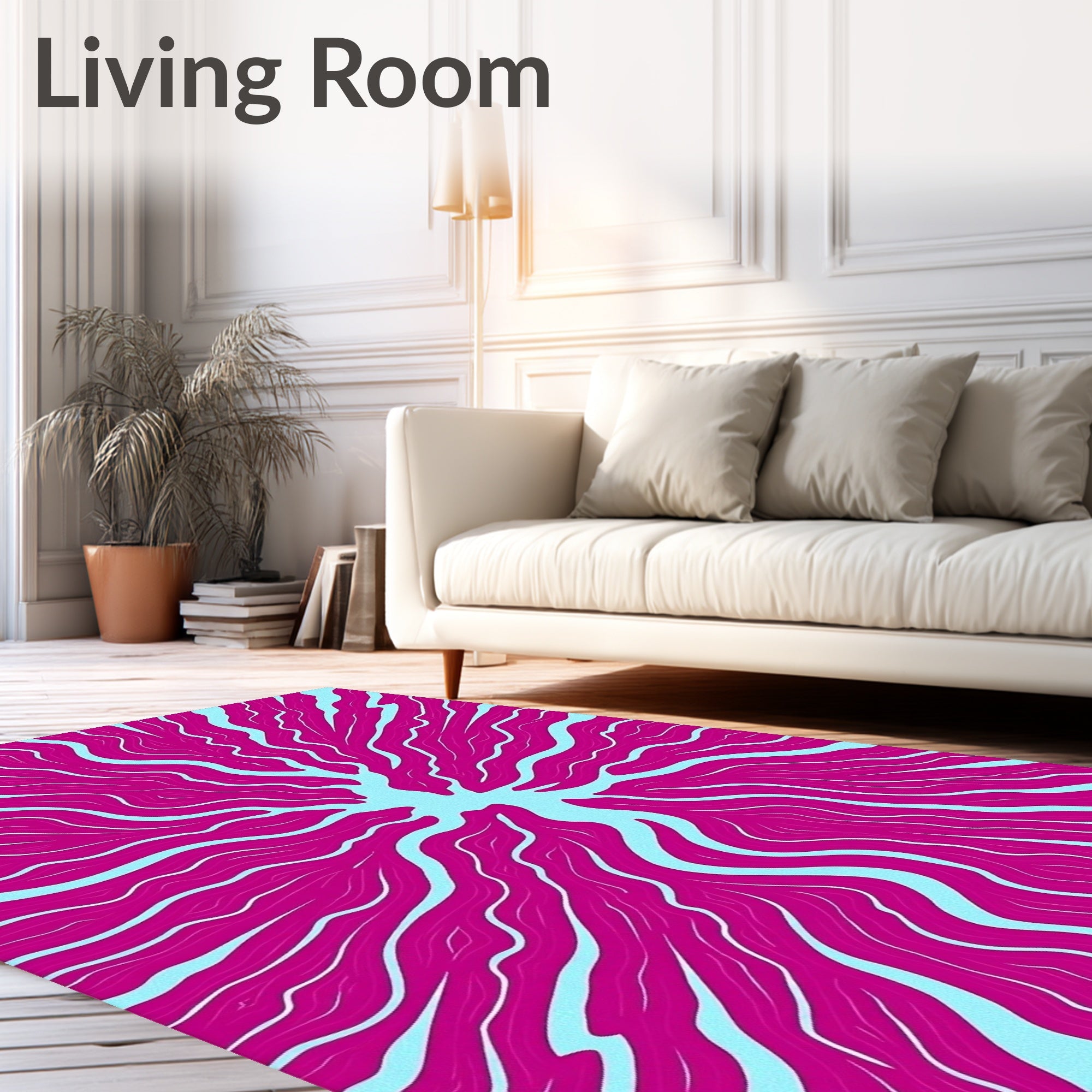 Vibrant Pink Wavy Tendril Burst Rug