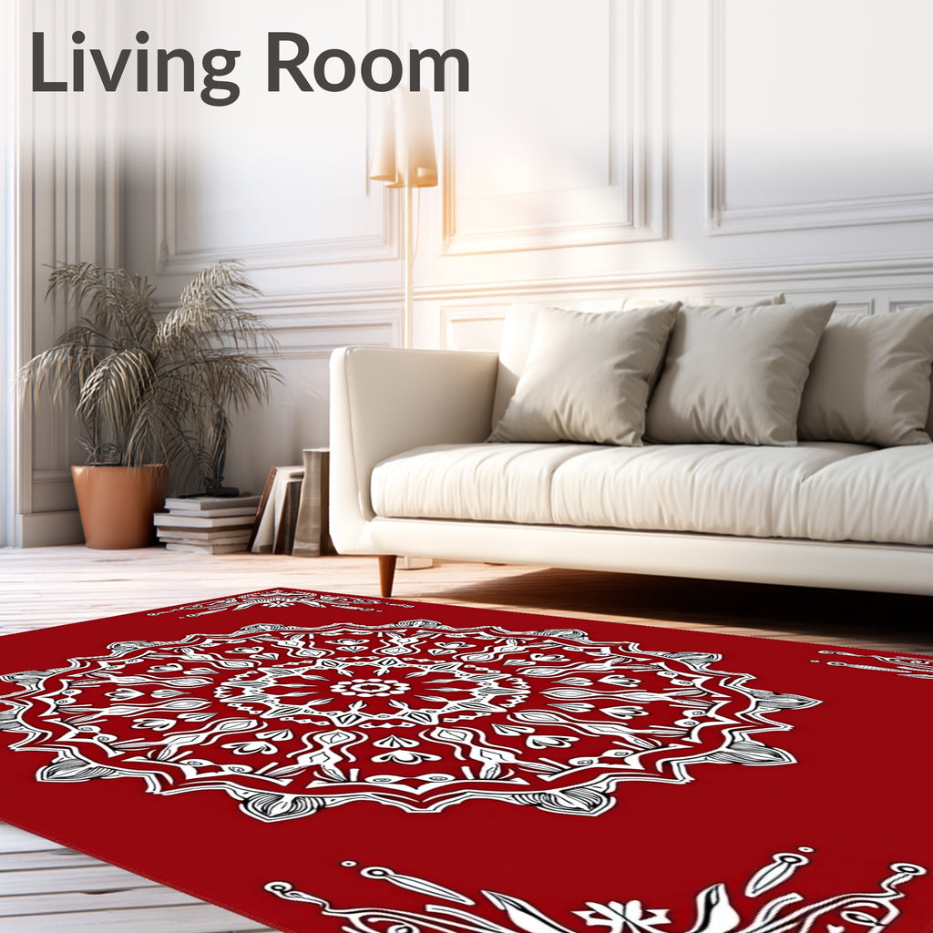 Vibrant Red Intricate Mandala Rug