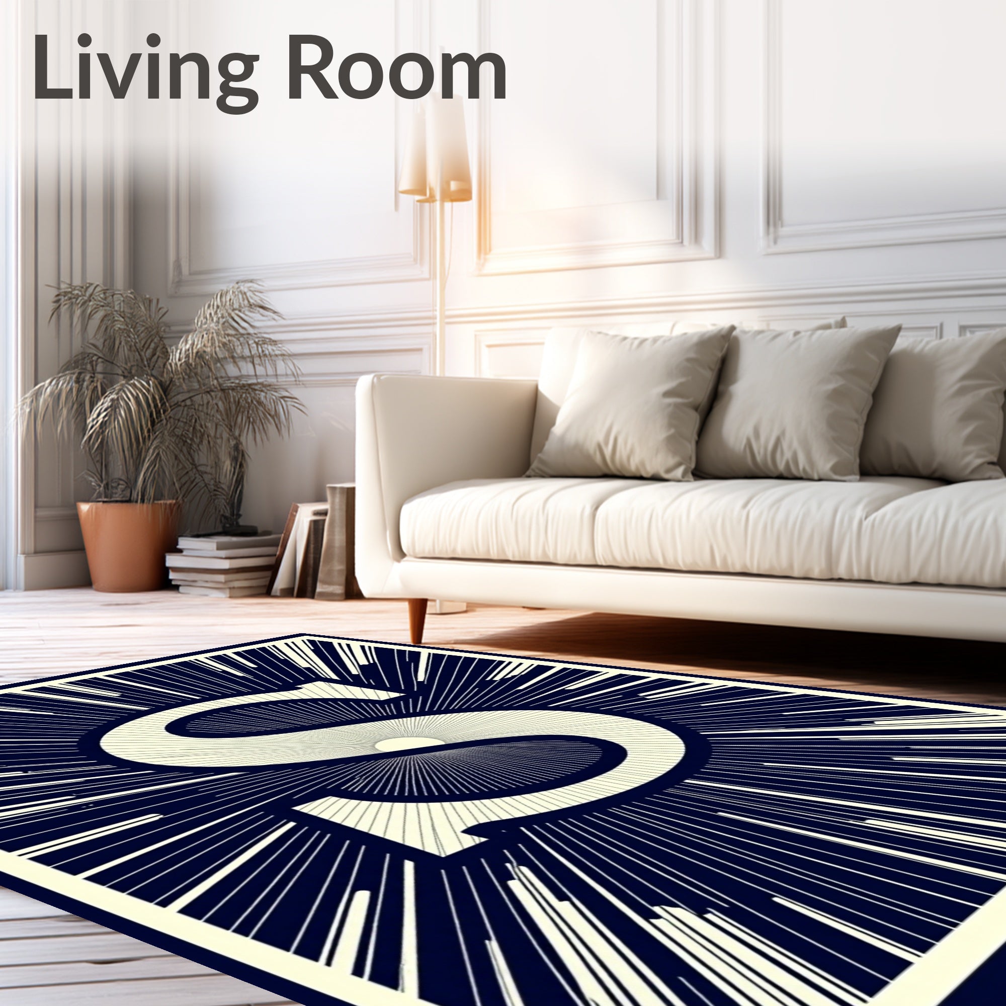 Navy Cream Sunburst Initial S Rug