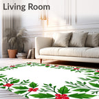 Festive Green Holly Berry Border Rug