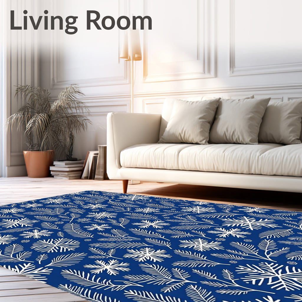Winter Blue Snowflake Pine Branch Rug