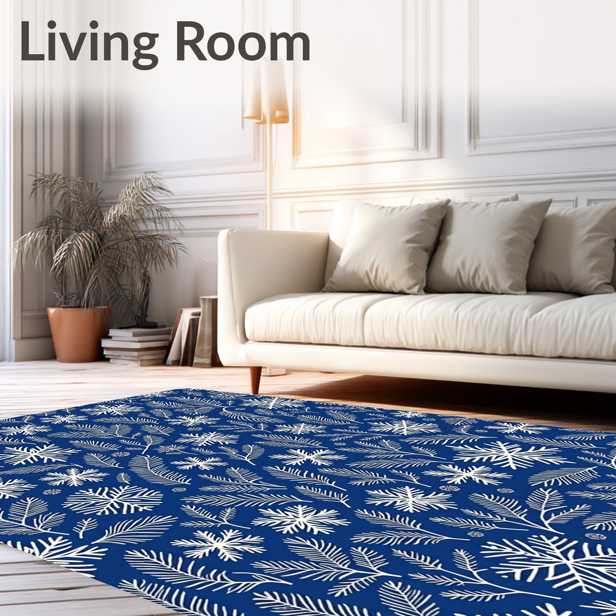 Winter Blue Snowflake Pine Branch Rug